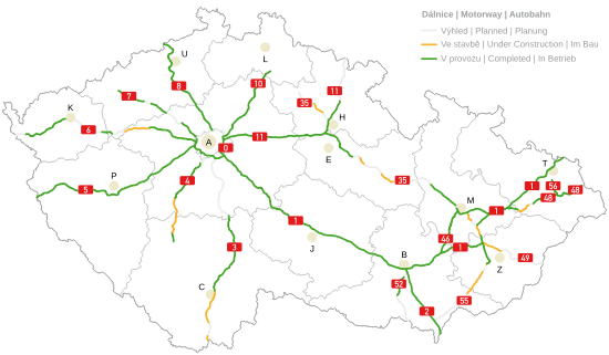 Mapa české dálniční sítě