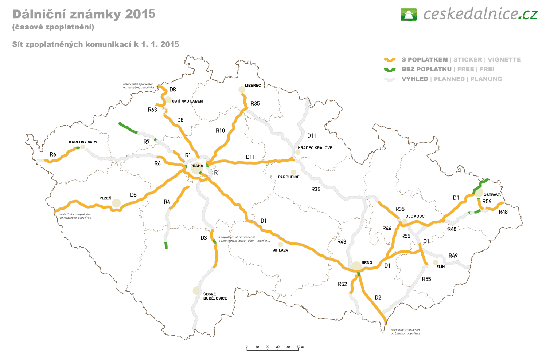 Mapa zpoplatněných úseků silnic a dálnic