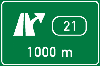 Návěst před křižovatkou (IS 6a) (výjezd 21 – na 21. kilometru – za 1000 metrů)