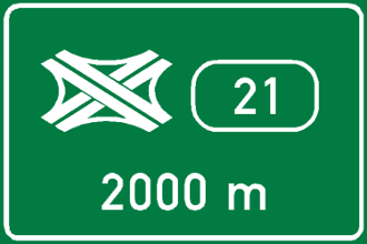 Návěst přes křižovatkou (IS 6a) (výjezd 21 – na 21. kilometru – za 2000 metrů)