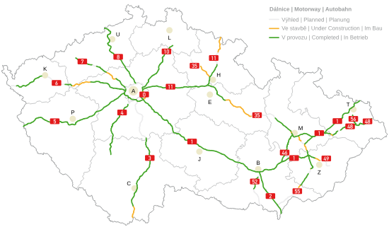 Map of the Czech motorway network